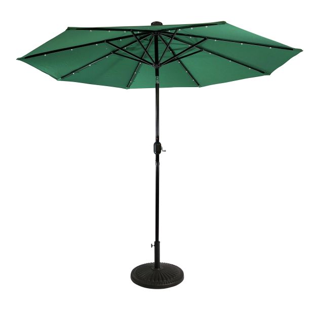 Sun-Ray 9 Feet Round Emerald Green Solar Lighted Umbrella - Garden Center Item