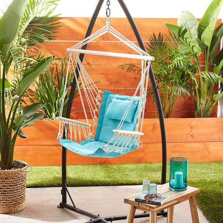 Hanging Hammock Chair With Pillow Solid Aqua Pattern