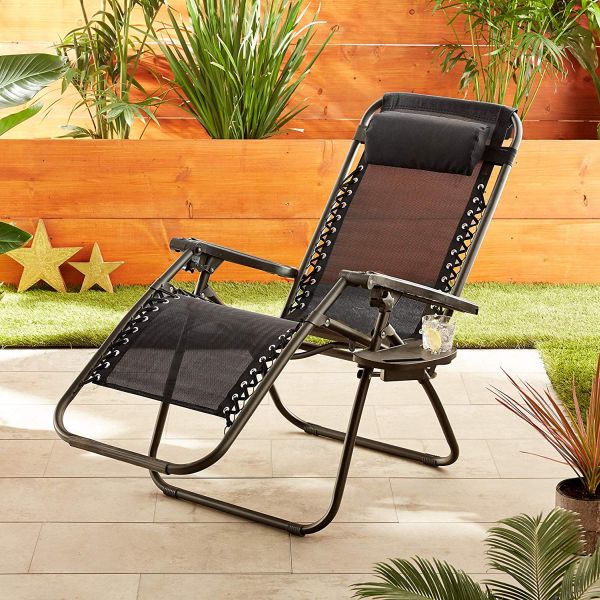 Anti-Gravity Black Patio Chair With Removable Cupholder