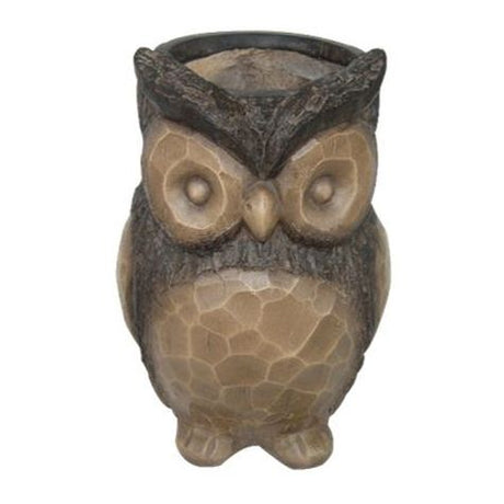 Fiber Clay Wood Look Owl Animal Planter