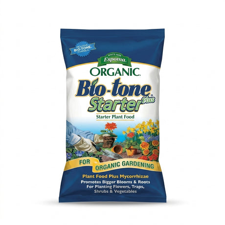 Espoma Bio-tone Starter Plus 5oz packet hero product shot on a seamless pure white background.