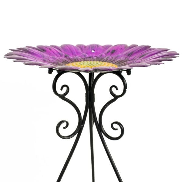 Colorful Purple Flower 24 Inch Metal Bird Bath - Nature Hills Nursery - Garden Center Item - 