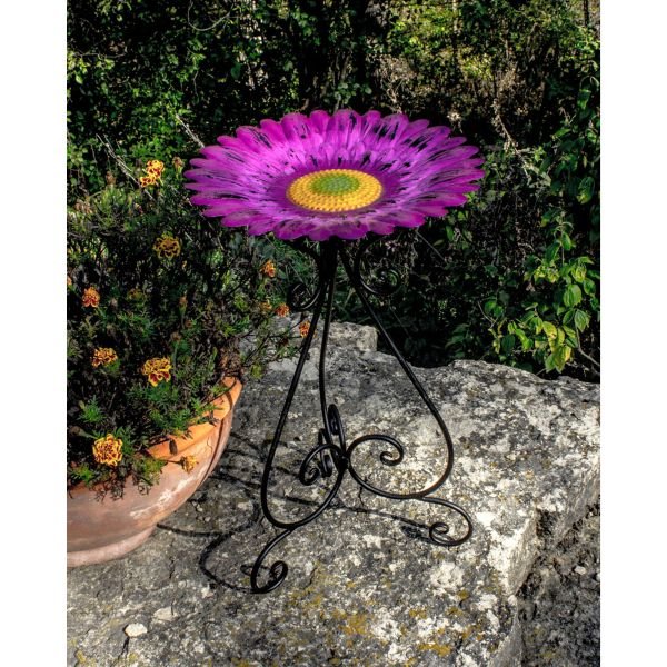 Colorful Purple Flower 24 Inch Metal Bird Bath - Nature Hills Nursery - Garden Center Item - 