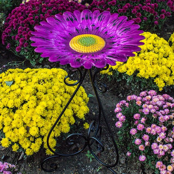 Colorful Purple Flower 24 Inch Metal Bird Bath - Nature Hills Nursery - Garden Center Item - 