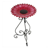 Colorful Red Flower 24 Inch Metal Bird Bath - Nature Hills Nursery - Garden Center Item - 