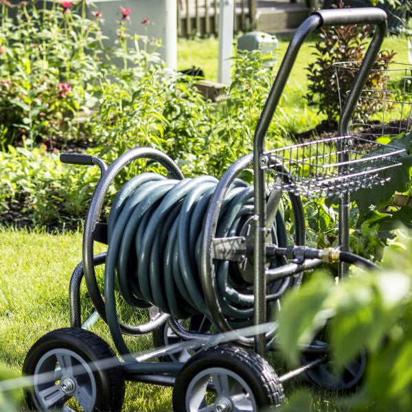 4 Wheel Hose Reel Cart Hammertone Grey Finish