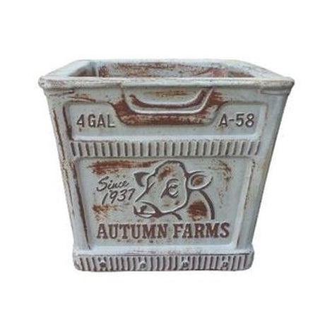 Vintage Pottery Rustic White 13 Inch Artisan Dairy Milk Crate Planter