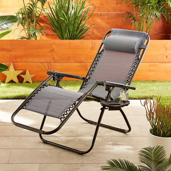 Anti-Gravity Grey Patio Chair With Removable Cupholder