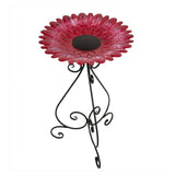 Colorful Red Flower 24 Inch Metal Bird Bath