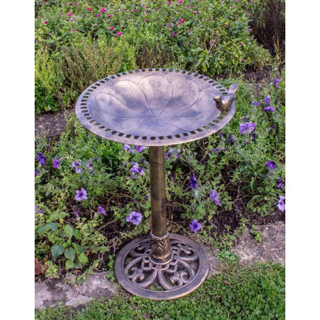 Bronze Plastic Resin Bird Bath With Bird Ornament