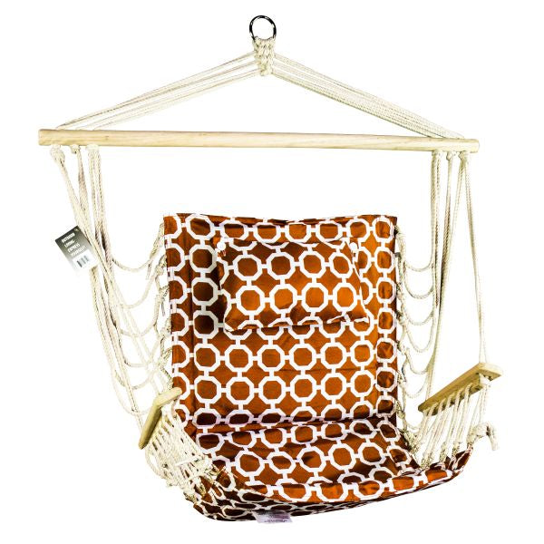 Hanging Hammock Chair With Pillow Orange With White Rings