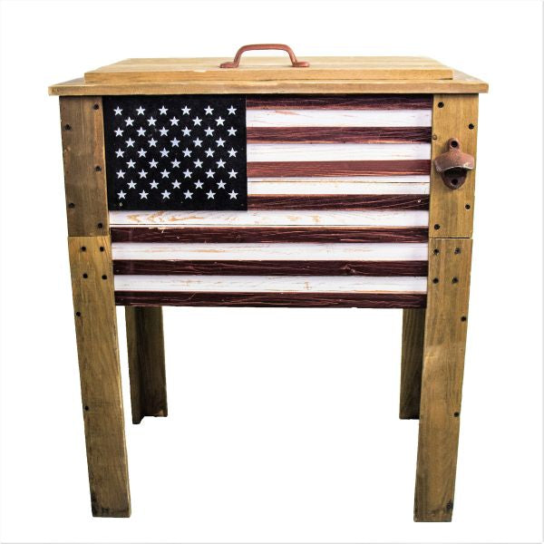 Wooden American Flag Outdoor Patio Cooler