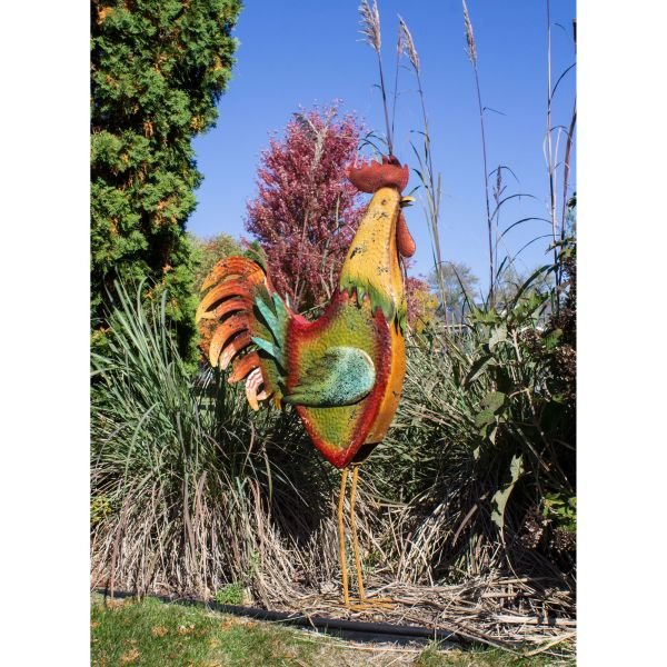 Extra Large Multi - Colored Metal Decorative Rooster Garden Statue - Nature Hills Nursery - Garden Center Item - 