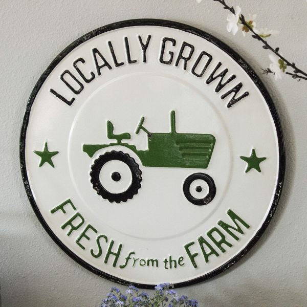 Locally Grown Green Tractor Metal Wall Sign