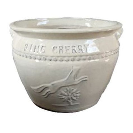 Vintage Pottery Cream 11.5 Inch Cherry Planter