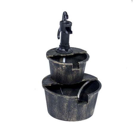 Two-Tier Plastic Resin Barrel Fountain With Pump