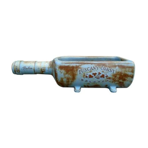 Vintage Pottery Rustic Blue 7.5 Inch Wine Bottle Planter