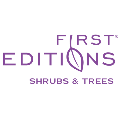 First Editions Shrubs and Trees logo featuring a stylized purple leaf and brand name in purple typography.