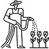 Illustration of a person tending to three potted plants, labeled “Plants Raised by Professionals – Expert help & advice.”