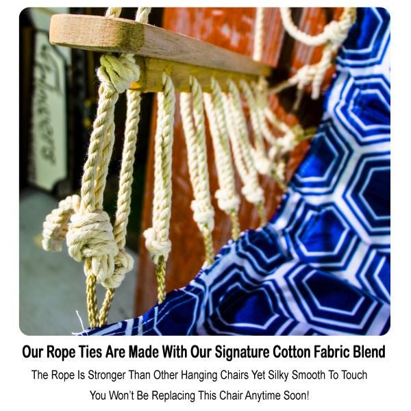 Hanging Hammock Chair With Pillow Blue With White Rings - Nature Hills Nursery - Garden Center Item - 