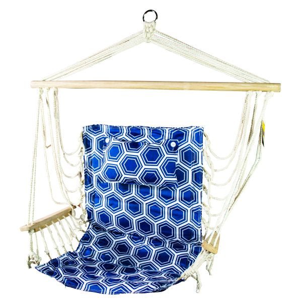 Hanging Hammock Chair With Pillow Blue With White Rings - Nature Hills Nursery - Garden Center Item - 