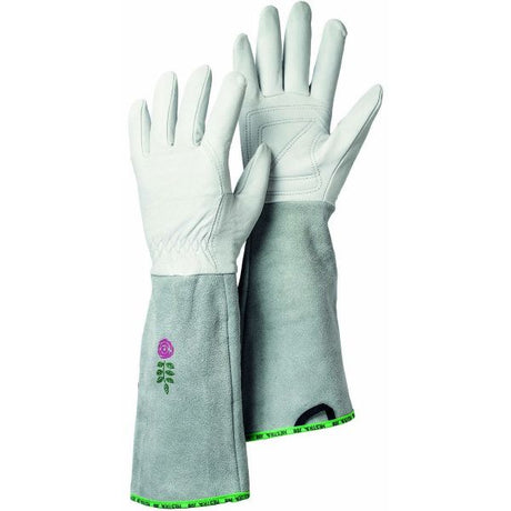 Hestra Grey / Off White Arden Rose Long Cuff Goatskin Gloves - Nature Hills Nursery - Large - 