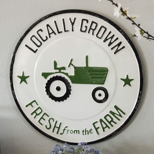 Locally Grown Green Tractor Metal Wall Sign - Nature Hills Nursery - Garden Center Item - 