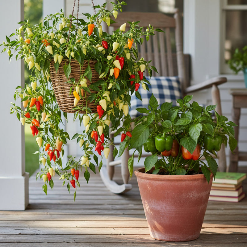 pepper plants hero image variant: pepper-plants-collection-v4-container-patio