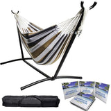 Portable Two Person Grey Tan & White Pattern Outdoor Hammock With Stand - Nature Hills Nursery - Garden Center Item - 