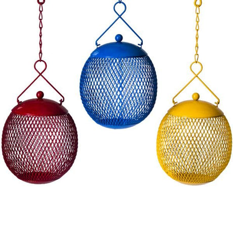 Set of 3 Round Mesh Squirrel Proof Bird Feeders In Red Blue & Yellow - Nature Hills Nursery - Garden Center Item - 