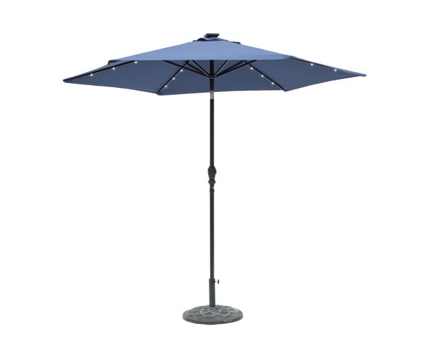 Sun - Ray Navy Round 6 Rib Steel Solar Lighted Umbrella - Nature Hills Nursery - Garden Center Item - 