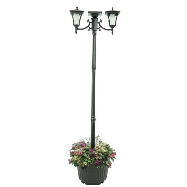 Sun - Ray Vittoria Black Two Head Solar Lamp Post And Planter - Nature Hills Nursery - Garden Center Item - 