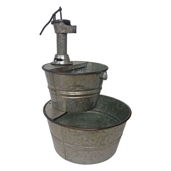 Two - Tier Galvanized Metal Barrel Fountain With Pump - Nature Hills Nursery - Garden Center Item - 