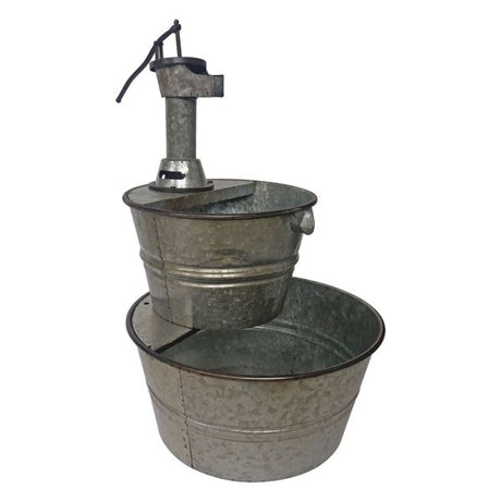 Two - Tier Galvanized Metal Barrel Fountain With Pump - Nature Hills Nursery - Garden Center Item - 