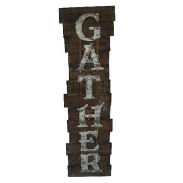 Vintage Distressed Wood Gather Sign With Laser Cut Metal Letters - Nature Hills Nursery - Garden Center Item - 