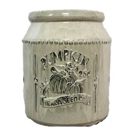 Vintage Pottery Cream 11 Inch Pumpkin Seed Packet Planter - Nature Hills Nursery - Garden Center Item - 