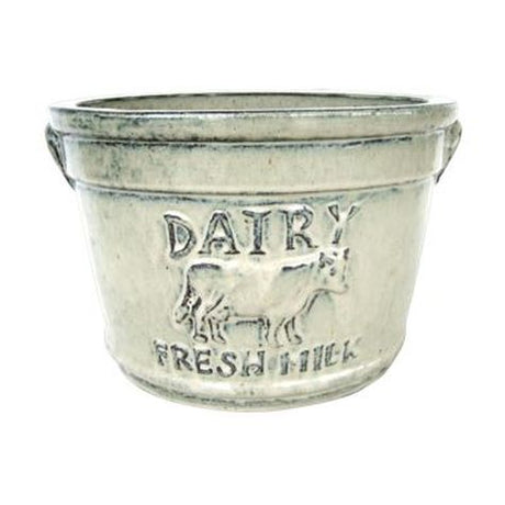 Vintage Pottery Cream 13.5 Inch Dairy Low Bucket Planter - Nature Hills Nursery - Garden Center Item - 
