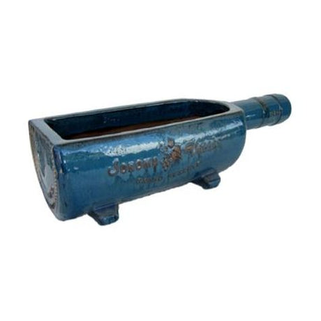 Vintage Pottery Glazed Blue 7.5 Inch Wine Bottle Planter - Nature Hills Nursery - Garden Center Item - 