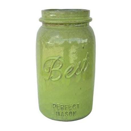 Vintage Pottery Green 11 Inch Tall Mason Jar - Nature Hills Nursery - Garden Center Item - 