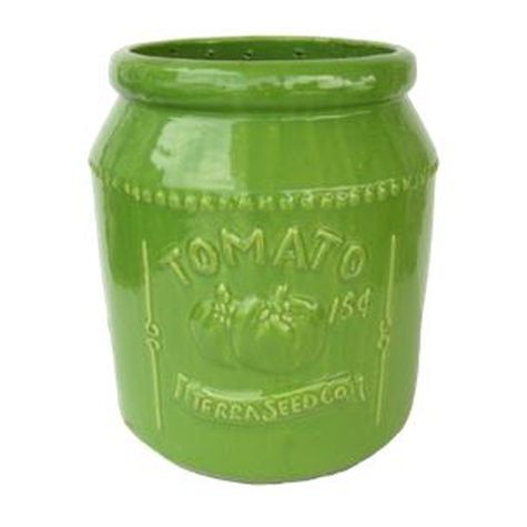 Vintage Pottery Green 11 Inch Tomato Seed Packet Planter - Nature Hills Nursery - Garden Center Item - 