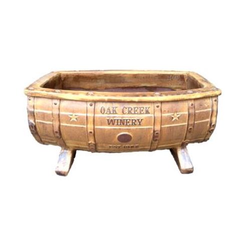 Vintage Pottery Rustic Dark Cream 11 Inch Half Wine Barrell Planter - Nature Hills Nursery - Garden Center Item - 
