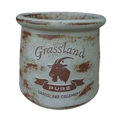 Vintage Pottery Rustic White 9.5 Inch Grassland Goat Planter - Nature Hills Nursery - Garden Center Item - 