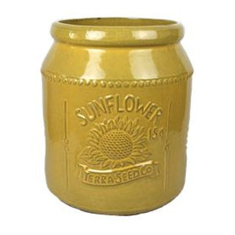 Vintage Pottery Yellow 11 Inch Sunflower Seed Packet Planter - Nature Hills Nursery - Garden Center Item - 