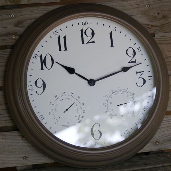 Weather Monitoring Indoor / Outdoor Bronze Colored 16 Inch Wall Clock - Nature Hills Nursery - Garden Center Item - 