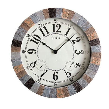 Weather Monitoring Indoor / Outdoor Looks Like Stone Grey & Brown Clock - Nature Hills Nursery - Garden Center Item - 