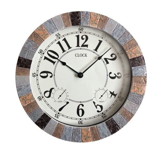 Weather Monitoring Indoor / Outdoor Looks Like Stone Grey & Brown Clock - Nature Hills Nursery - Garden Center Item - 