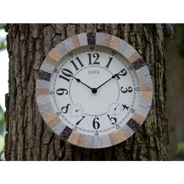 Weather Monitoring Indoor / Outdoor Looks Like Stone Grey & Brown Clock - Nature Hills Nursery - Garden Center Item - 