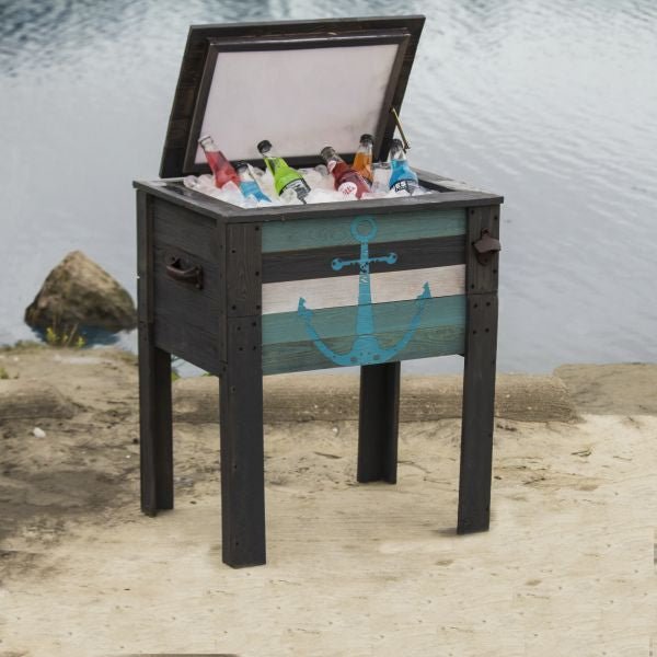 Wooden Grey Anchor Design Outdoor Patio Cooler - Nature Hills Nursery - Garden Center Item - 
