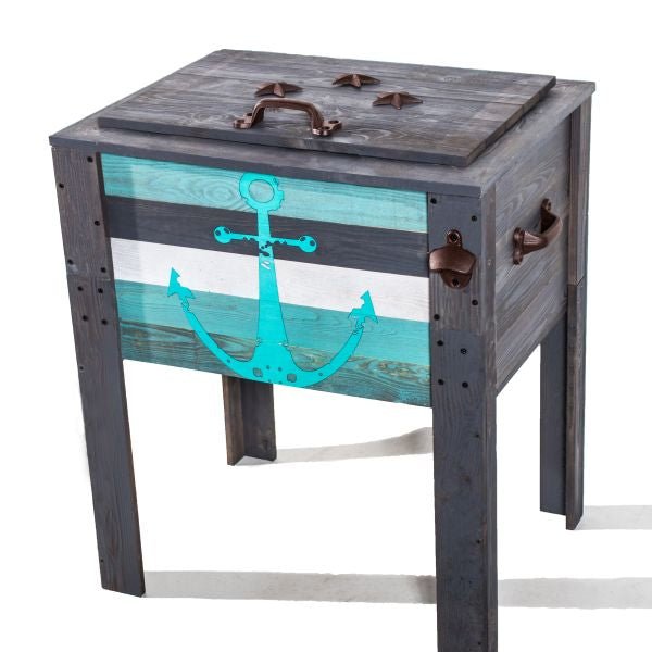 Wooden Grey Anchor Design Outdoor Patio Cooler - Nature Hills Nursery - Garden Center Item - 