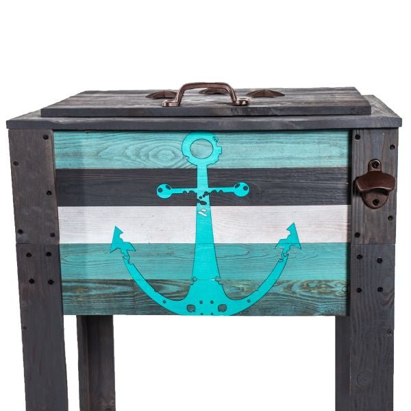 Wooden Grey Anchor Design Outdoor Patio Cooler - Nature Hills Nursery - Garden Center Item - 
